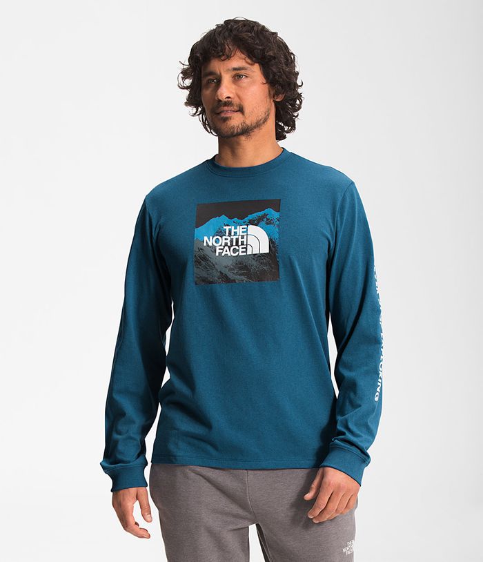 The North Face T-Shirts Long Sleeve Logo Play Blue - Mens - Thailand AHNMO-4735